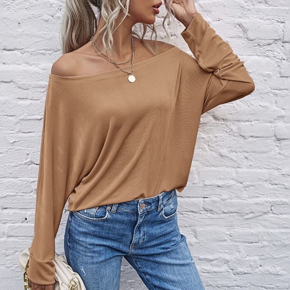 Pink off shoulder solid dolman sleeve top classic - Picture 2 of 15